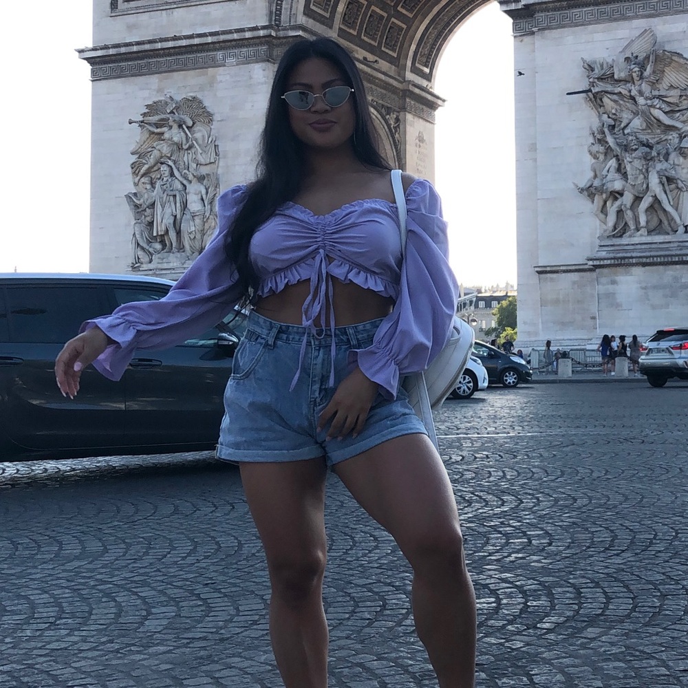 Lilac cropped peasant top